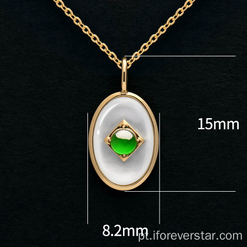 18K Gold White Shell Imperial Green Jadeita Pingente